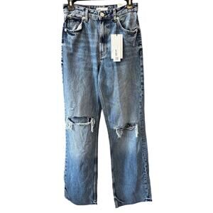 New ZARA Women's Blue Denim High Rise Full Length Wide Leg Jeans Size 4